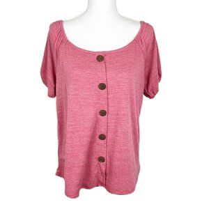 89th & Madison Blouse Women Medium Pink Textured Scoop Neck Puff Sleeve S/S Top